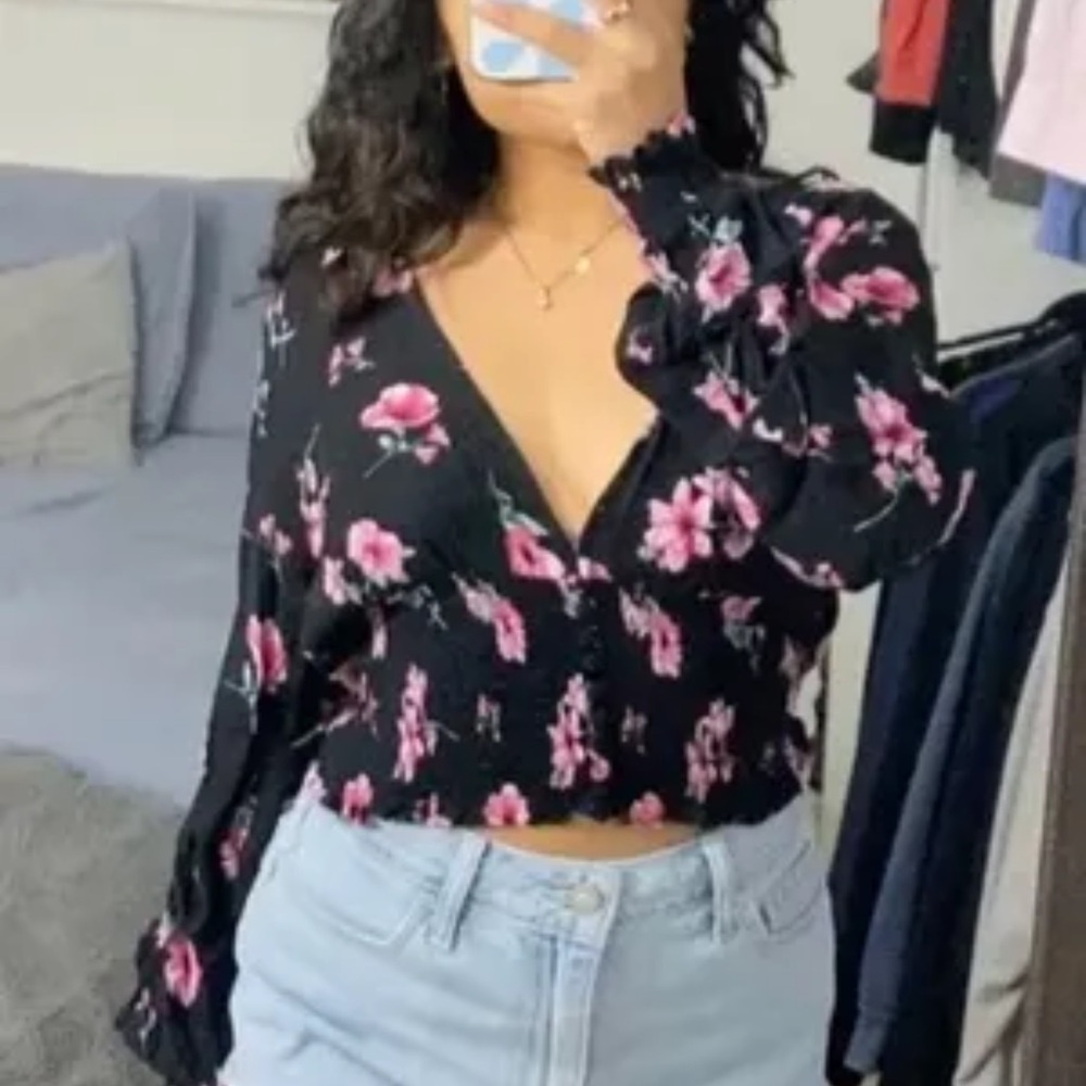 Black Floral Long Sleeve Shirt